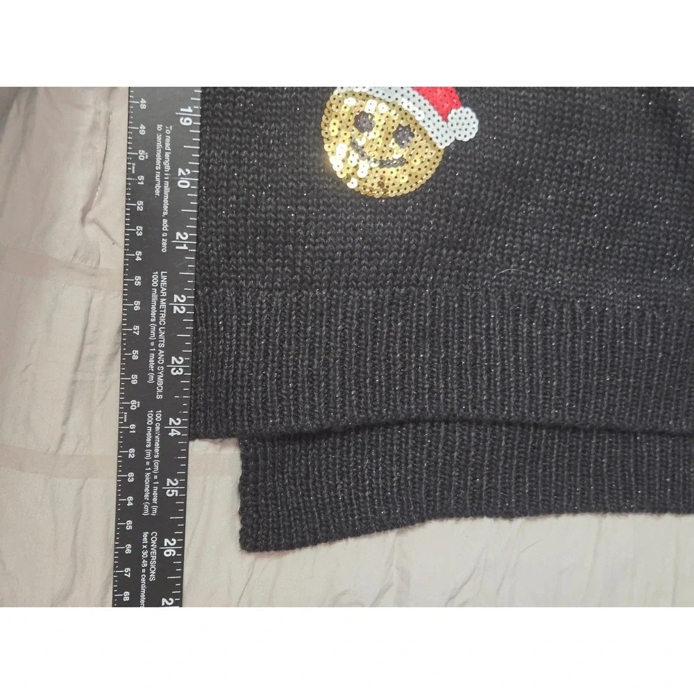 Justice Black Christmas Sequin‎ Smiley Face Santa Hat Sweater Girls Teen 18